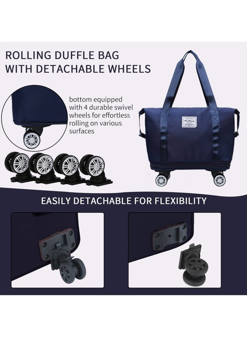 هونغ فو حقيبة سفر قابلة للطي بعجلات - حقيبة سفر قابلة للتوسيع من 18 إلى 40 لترًا، خفيفة الوزن ومقاومة للماء، مناسبة للرحلات القصيرة والرياضة والتسوق - Image 4